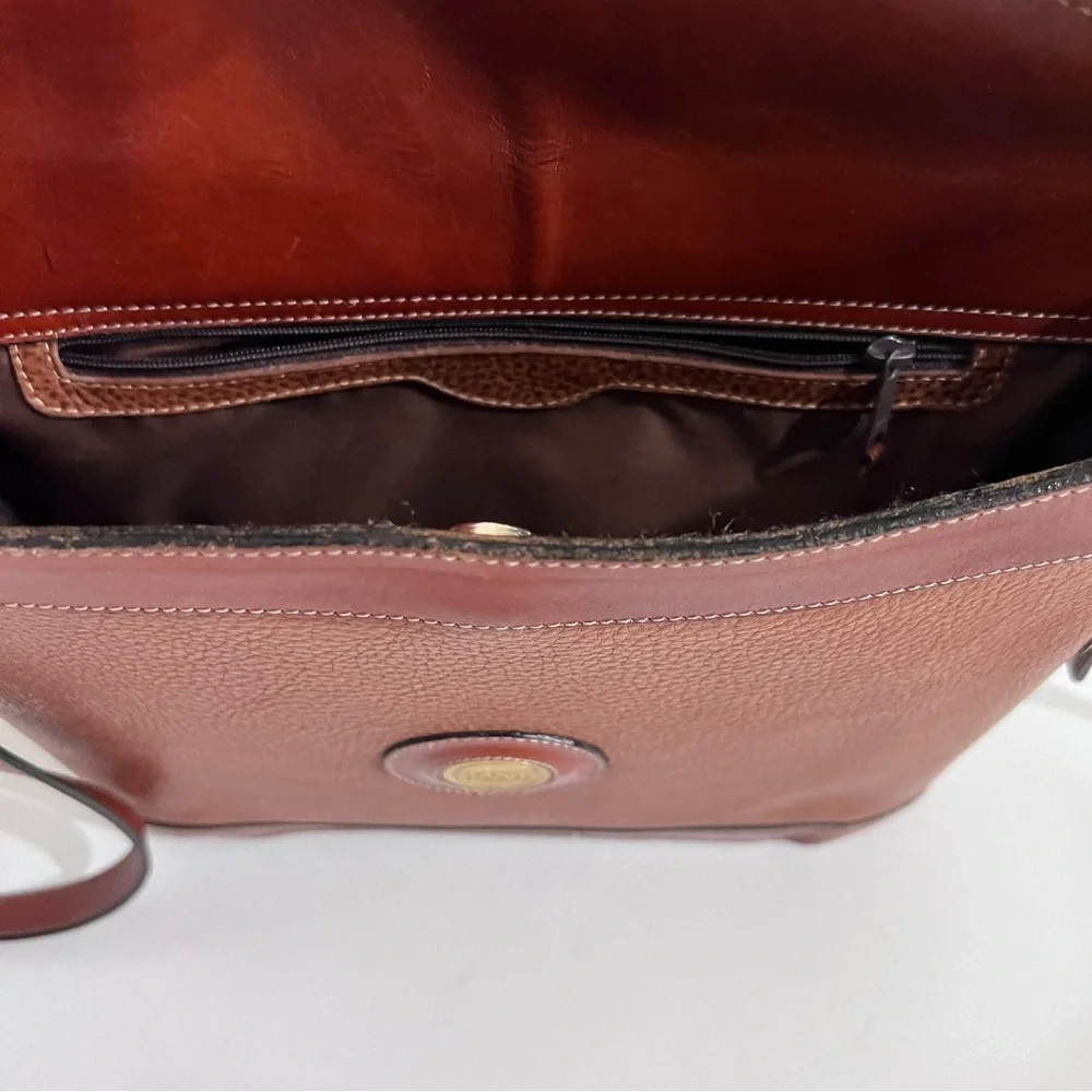 Vintage Land Brown Cognac Leather Messenger Crossbody Purse Handbag Unisex